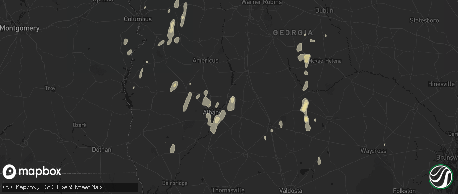 Hail map in Oakfield, GA on May 22, 2026