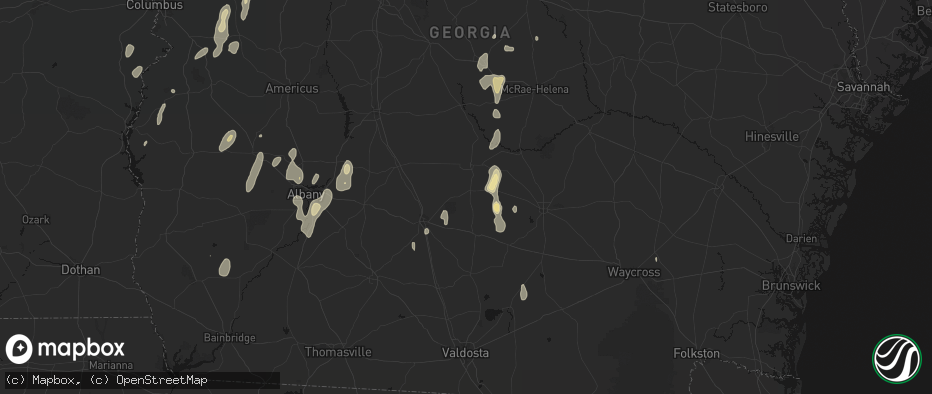Hail map in Ocilla, GA on May 22, 2026