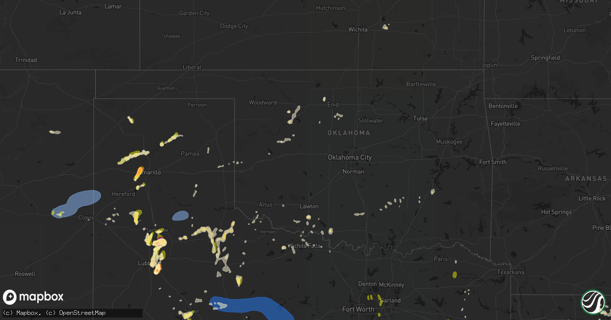 Hail map in Oklahoma on May 22, 2026