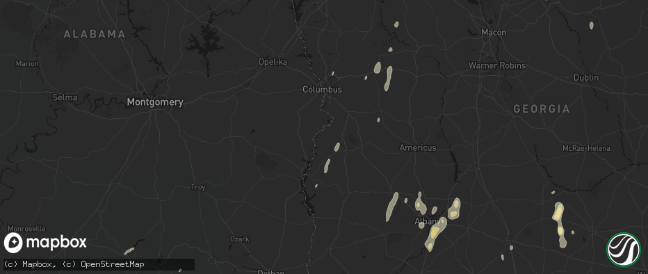 Hail map in Omaha, GA on May 22, 2026