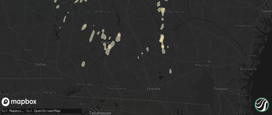 Hail map in Omega, GA on May 22, 2026
