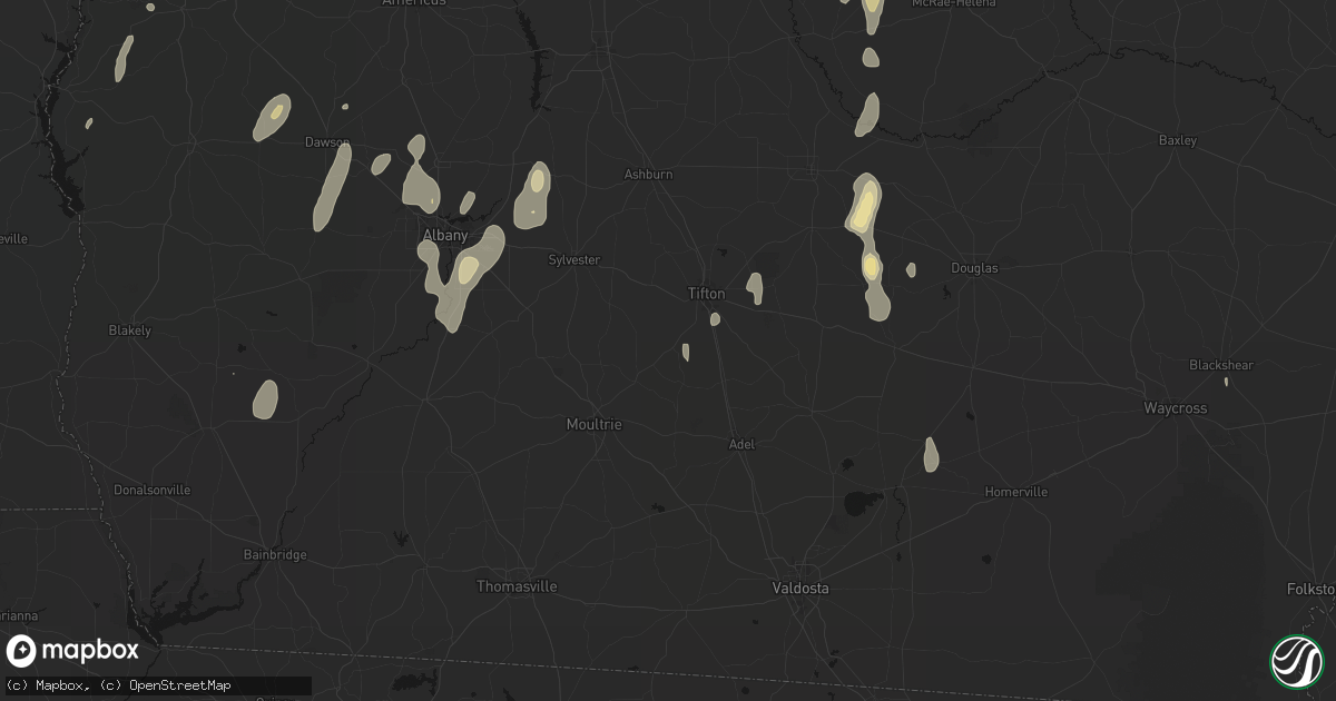 Hail map in Omega, GA on May 22, 2026