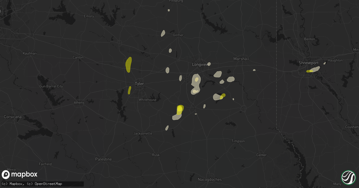 Hail map in Overton, TX on May 22, 2026