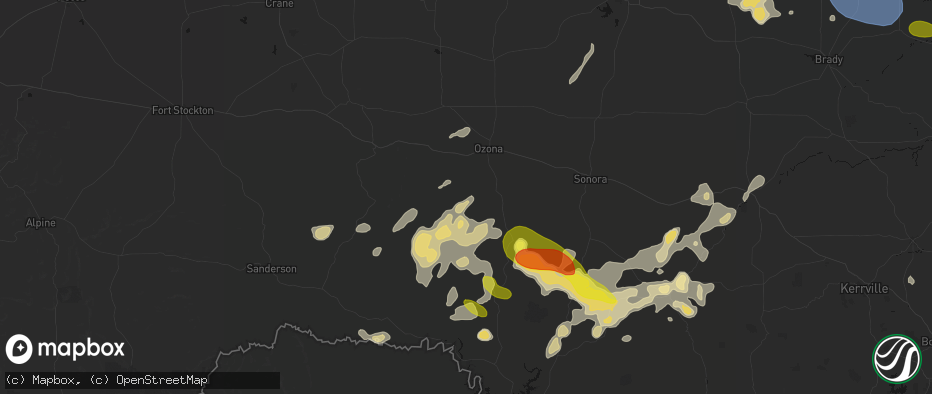 Hail map in Ozona, TX on May 22, 2026