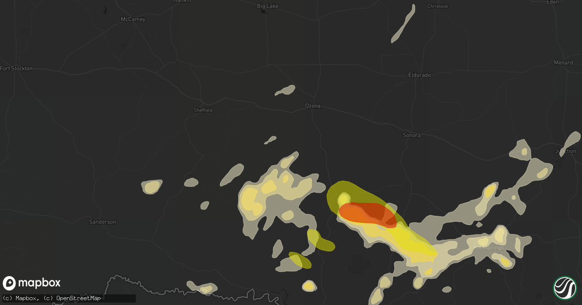 Hail map in Ozona, TX on May 22, 2026