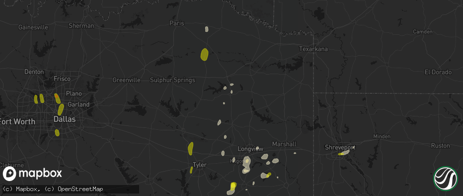 Hail map in Pittsburg, TX on May 22, 2026