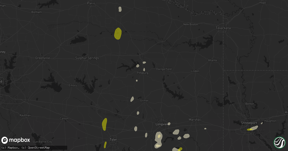 Hail map in Pittsburg, TX on May 22, 2026