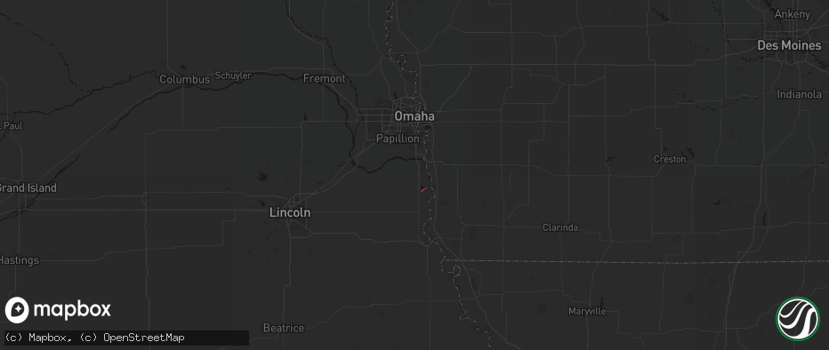Hail map in Plattsmouth, NE on May 22, 2026