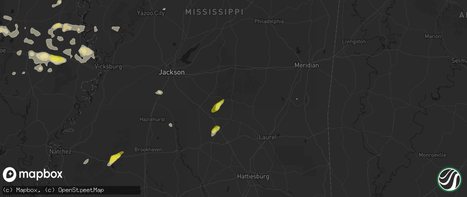 Hail map in Raleigh, MS on May 22, 2026