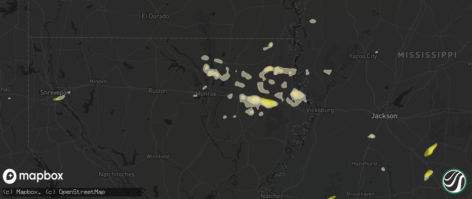 Hail map in Rayville, LA on May 22, 2026