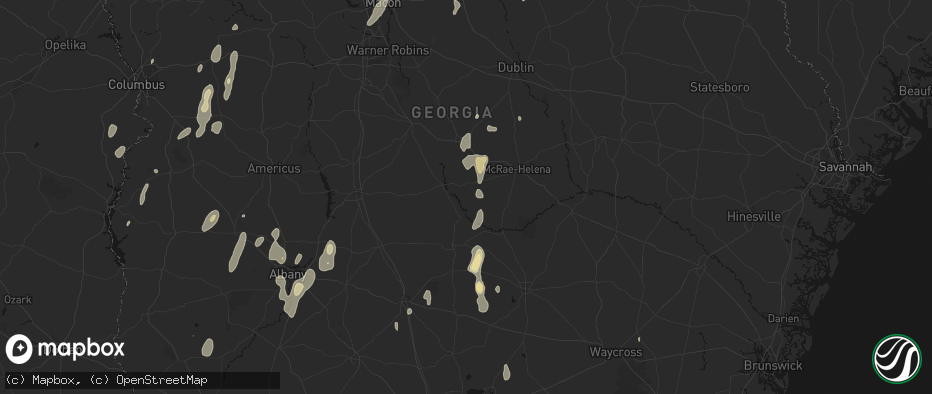 Hail map in Rhine, GA on May 22, 2026
