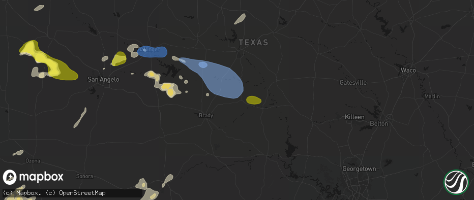 Hail map in Richland Springs, TX on May 22, 2026