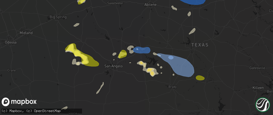 Hail map in Rowena, TX on May 22, 2026