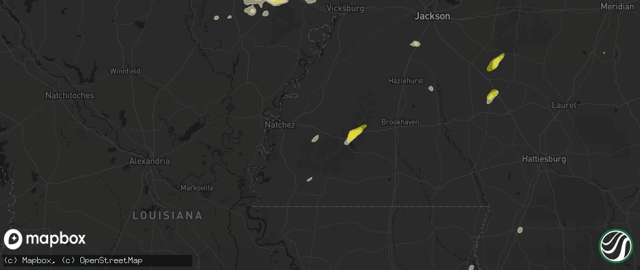 Hail map in Roxie, MS on May 22, 2026