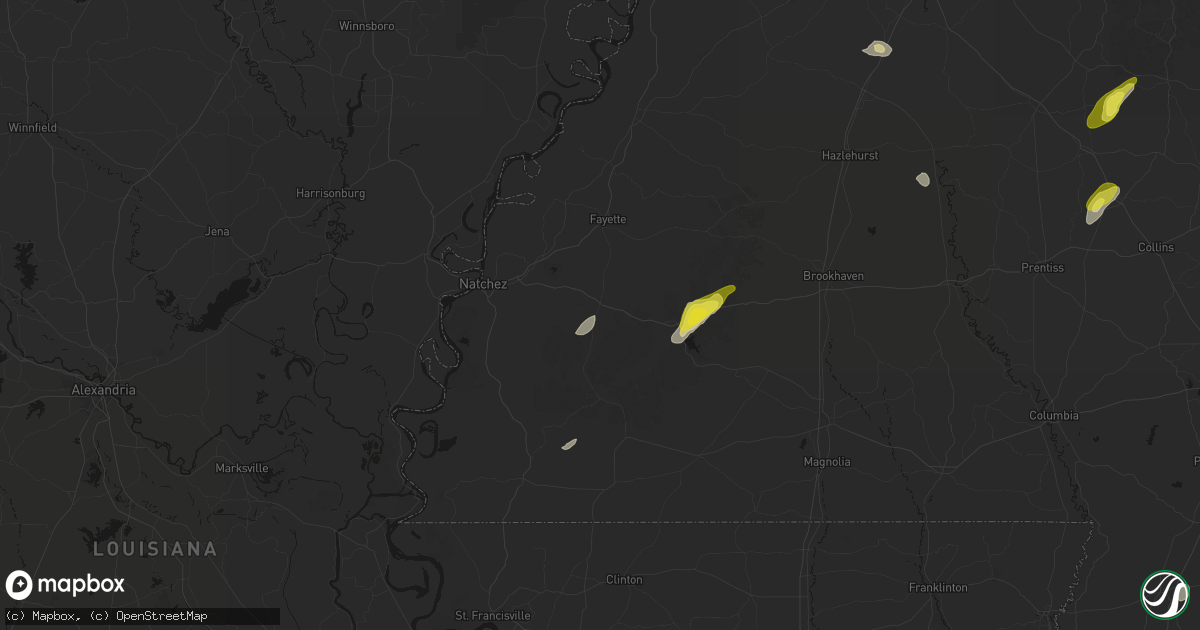 Hail map in Roxie, MS on May 22, 2026