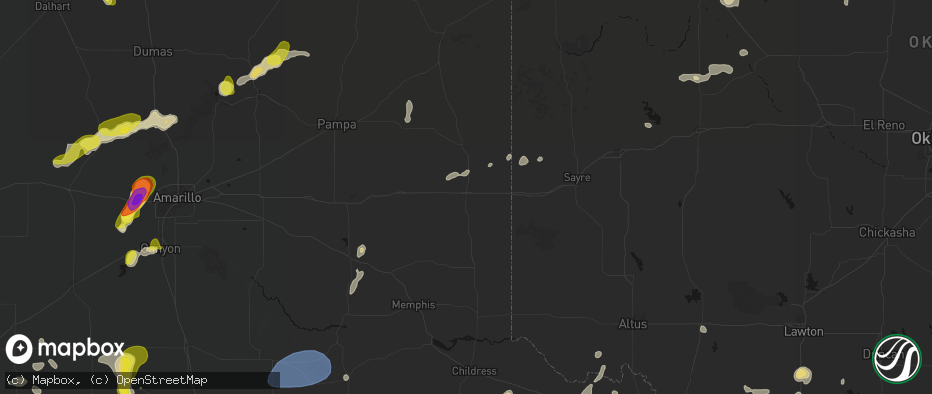 Hail map in Shamrock, TX on May 22, 2026