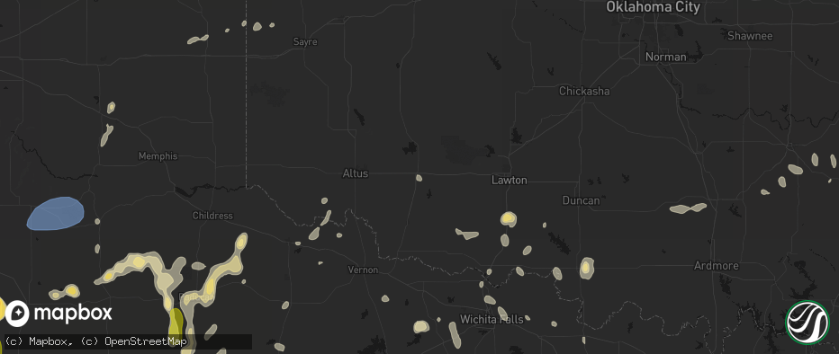 Hail map in Snyder, OK on May 22, 2026
