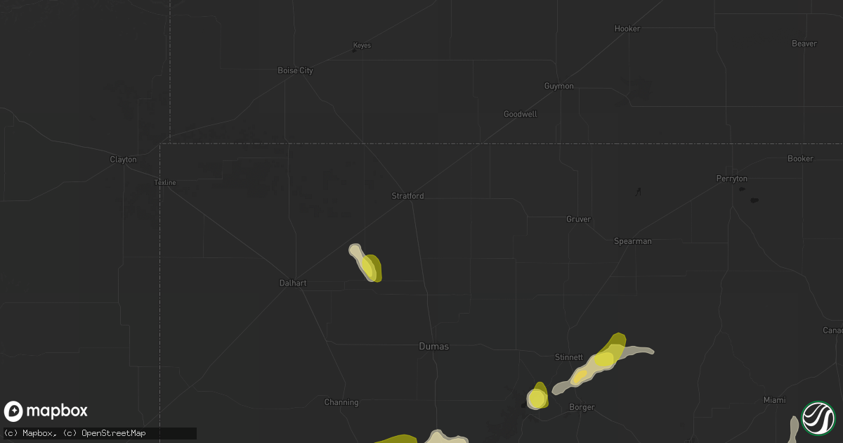 Hail map in Stratford, TX on May 22, 2026