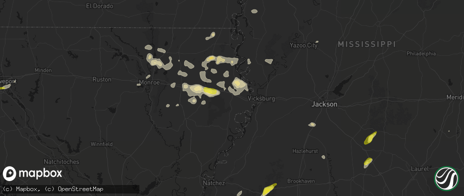 Hail map in Tallulah, LA on May 22, 2026