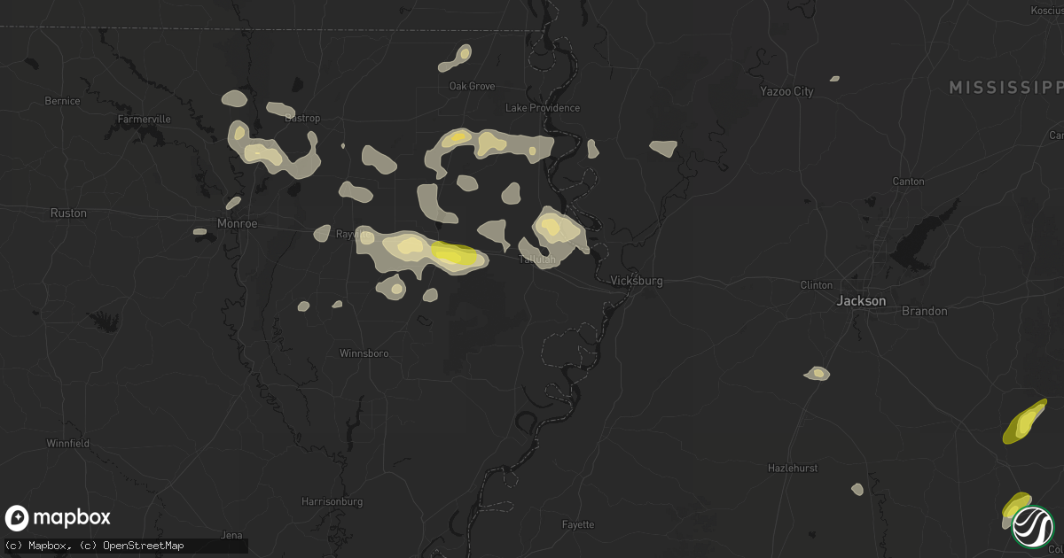 Hail map in Tallulah, LA on May 22, 2026