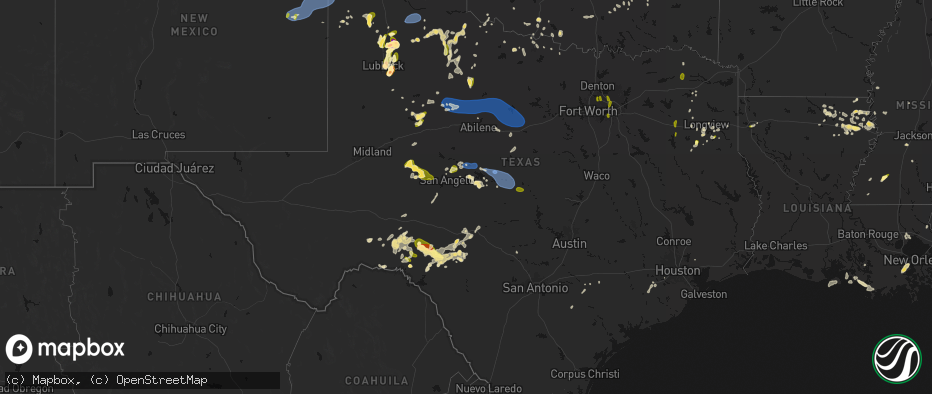 Hail map in Texas on May 22, 2026