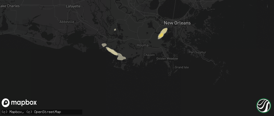 Hail map in Theriot, LA on May 22, 2026