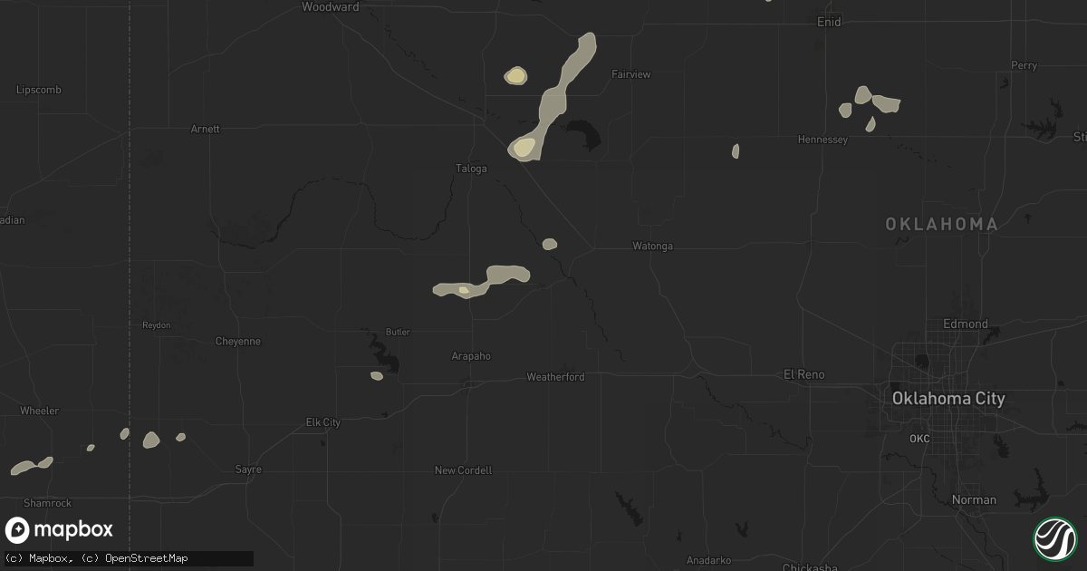 Hail map in Thomas, OK on May 22, 2026