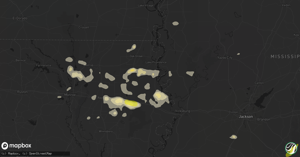 Hail map in Transylvania, LA on May 22, 2026