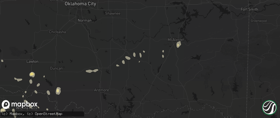 Hail map in Tupelo, OK on May 22, 2026