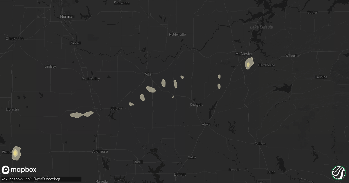 Hail map in Tupelo, OK on May 22, 2026