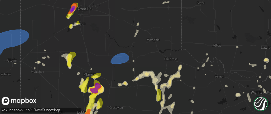 Hail map in Turkey, TX on May 22, 2026