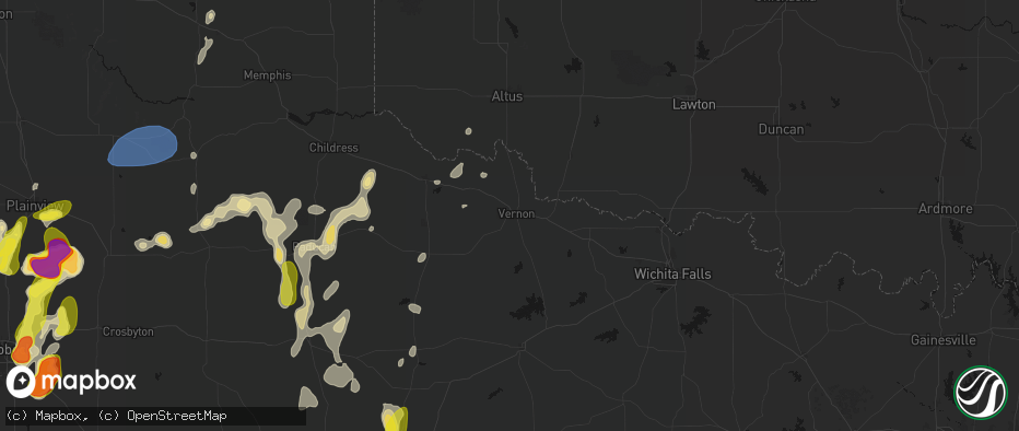 Hail map in Vernon, TX on May 22, 2026