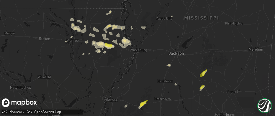 Hail map in Vicksburg, MS on May 22, 2026