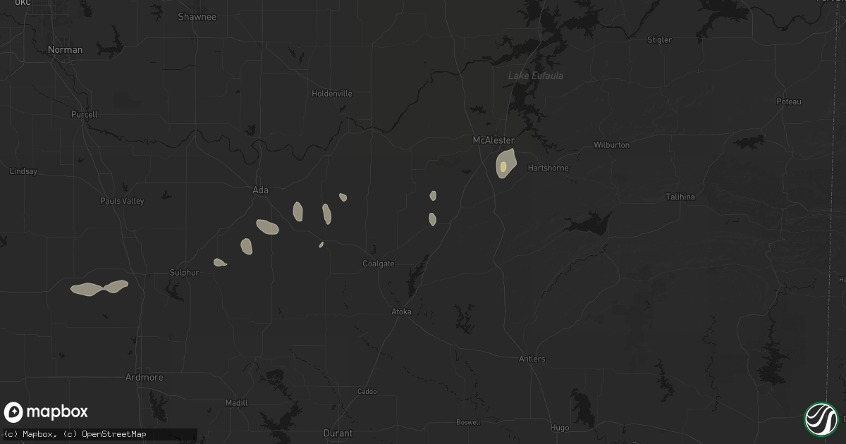 Hail map in Wardville, OK on May 22, 2026