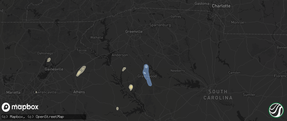 Hail map in Ware Shoals, SC on May 22, 2026
