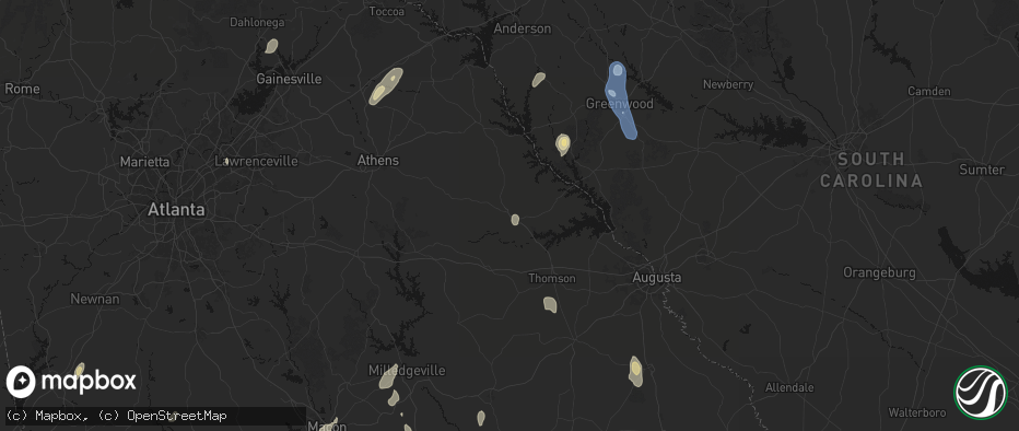 Hail map in Washington, GA on May 22, 2026