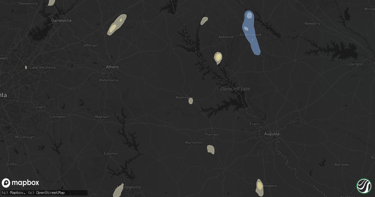 Hail map in Washington, GA on May 22, 2026