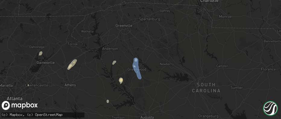 Hail map in Waterloo, SC on May 22, 2026