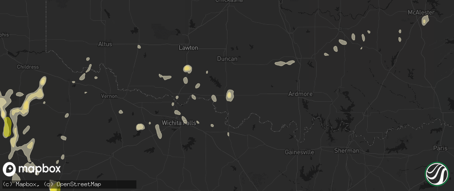 Hail map in Waurika, OK on May 22, 2026