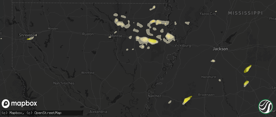 Hail map in Winnsboro, LA on May 22, 2026
