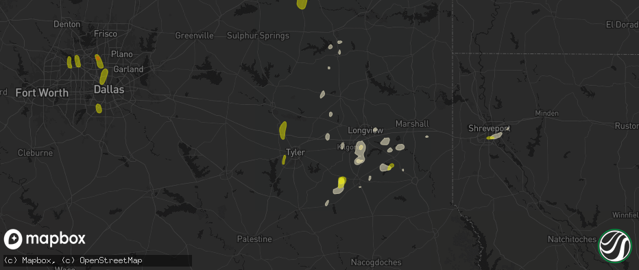 Hail map in Winona, TX on May 22, 2026