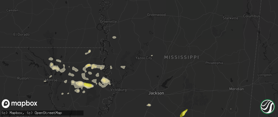 Hail map in Yazoo City, MS on May 22, 2026