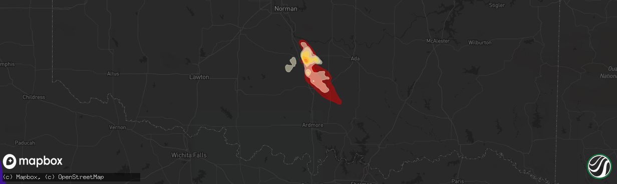 Hail map in Davis, OK on May 23, 2013