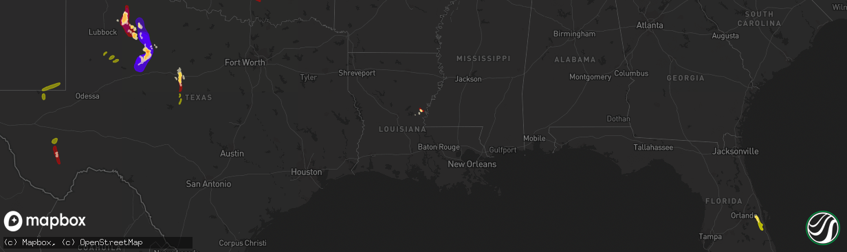 Hail map in Louisiana on May 23, 2013