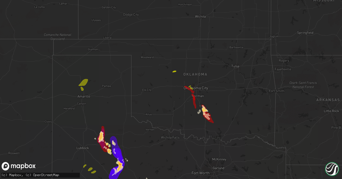 Hail map in Oklahoma on May 23, 2013
