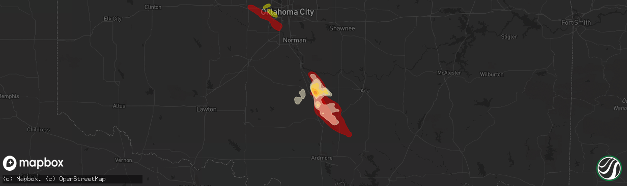 Hail map in Pauls Valley, OK on May 23, 2013