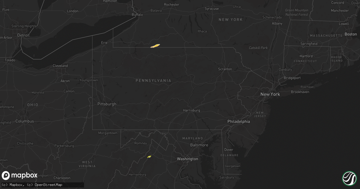 Hail map in Pennsylvania on May 23, 2013