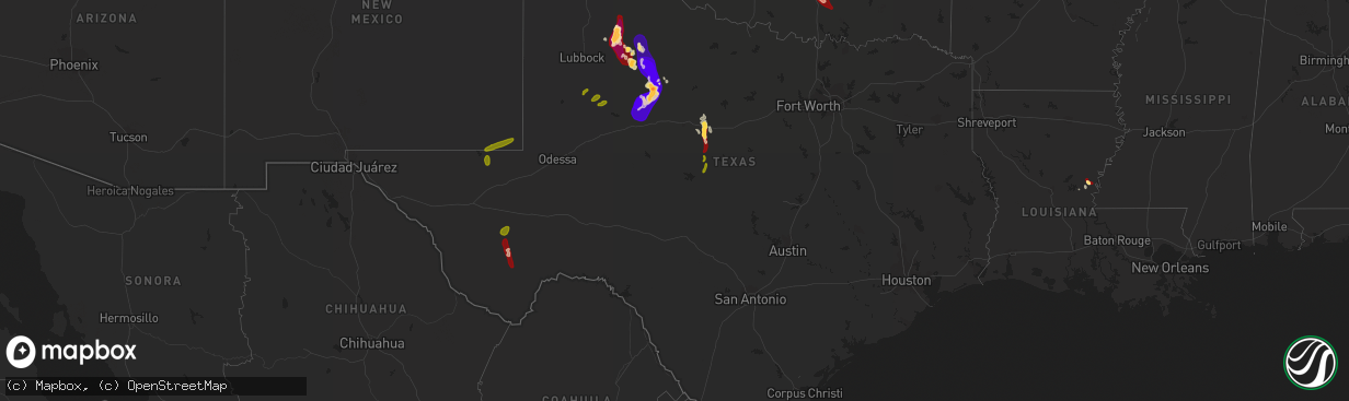 Hail map in Texas on May 23, 2013