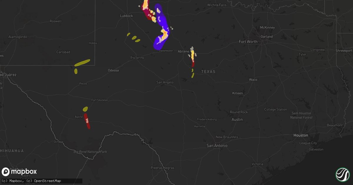 Hail map in Texas on May 23, 2013
