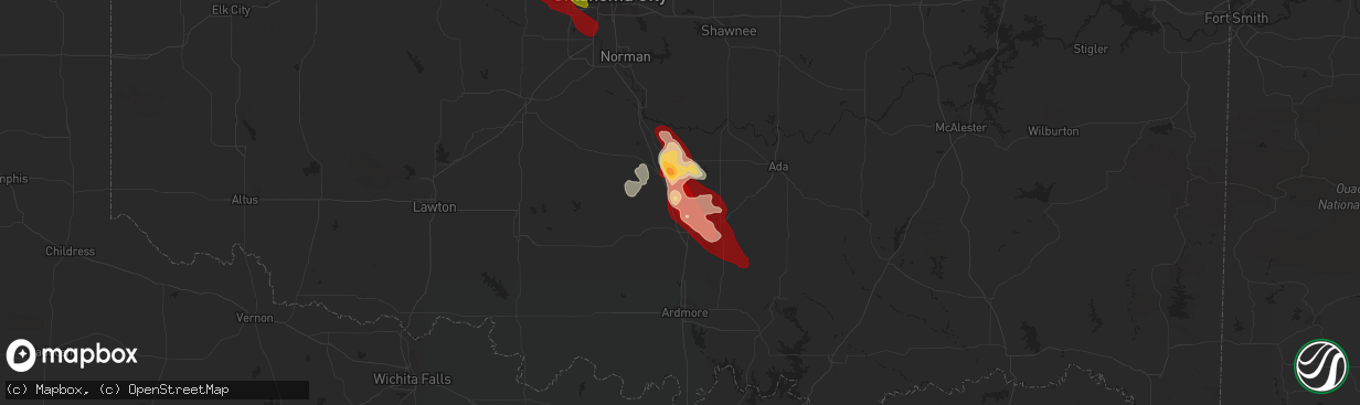 Hail map in Wynnewood, OK on May 23, 2013